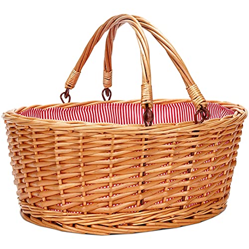 Large Wicker Basket with Handle, Empty Willow Basket,16 Inch,Red - color: Red