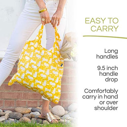 rockflowerpaper Reusable Grocery Bags - Washable, Foldable, Packable Tote, Large Handles, Heavy Duty, Zippered Top Pouch - color: Kitty Cats