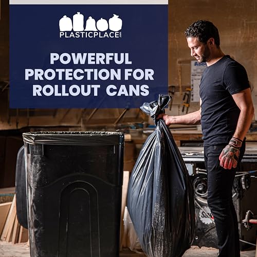 Plasticplace 95-96 Gallon Heavy Duty Black Trash Bags - Contractor Grade, Extra Large Garbage Bags for Construction & Outdoor Trash Cans, 1.2 Mil Thick, 61” x 68” (15 Count Roll) - size: 15 Count (Pack of 1)