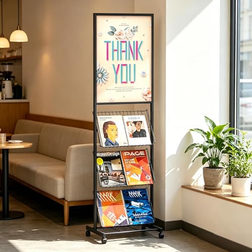 lesolar 4-Tier Floor-Standing Magazine Rack with Poster Board Stand