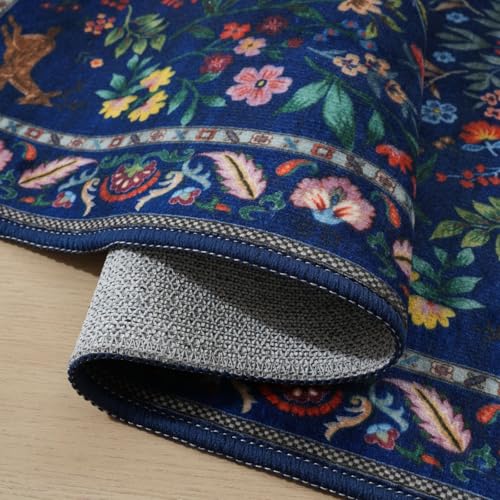 Rugcomf Long Hallway Runner Rug 2'7"x14' Floral Washable Non Slip, Blue - color: Blue, size: 2'7" x 14' (Rectangular)