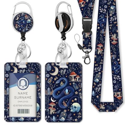 Gctriki Gothic Snake Lanyards for ID Badges, Retractable Badge Reel Clip - color: Goth Snake Mushroom