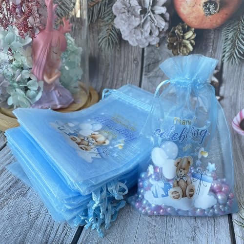 LXKBD 100Pcs Organza Bags for Boy Baby Shower Party Favors 5x7 Inch Blue - color: Large Blue Bear 100Pcs