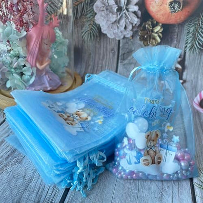 LXKBD 100Pcs Organza Bags for Boy Baby Shower Party Favors 5x7 Inch Blue - color: Large Blue Bear 100Pcs