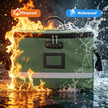 EXLIFBAG Fireproof File Organizer with Lock, 1 Layer - color: Green, size: 1 Layer