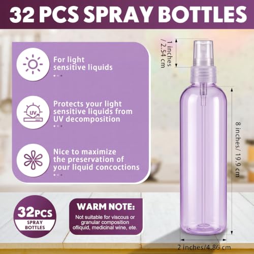 Eccliy 32 Pcs 8 oz Spray Bottles Fine Mist, Purple, Clear - color: Purple, style: Clear