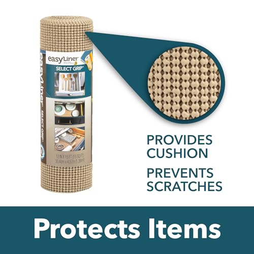 EasyLiner Select Grip Shelf Liner - Easy to Install & Cut to Fit - Non Slip, Non Adhesive, Drawer Shelf & Cabinet Liner for Kitchen, Bathroom, Pantry Cupboards, 20 in x 24 ft (1 Roll), 24 ft, White - color: White, size: 20-Inch x 24 Feet