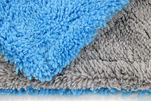 Autofiber Royal Plush Double Pile Microfiber Detailing Towel - Pack of 3 Blue/Gray (16 inch x 16 in, 700 GSM) - color: Blue Gray