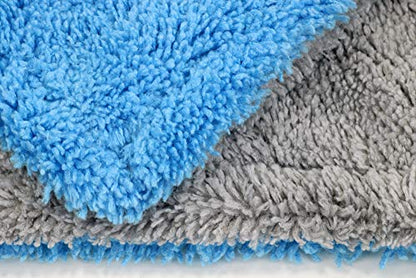 Autofiber Royal Plush Double Pile Microfiber Detailing Towel - Pack of 3 Blue/Gray (16 inch x 16 in, 700 GSM) - color: Blue Gray