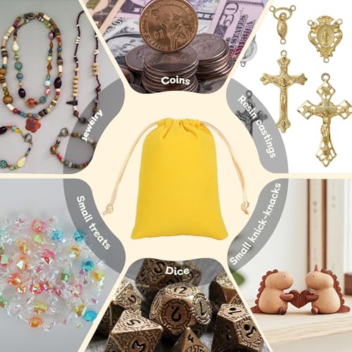 Tapleap 12Pcs Small Dice Bags, 3x4” Yellow Velvet Drawstring Jewelry Pouch - color: Yellow, size: 3x4in