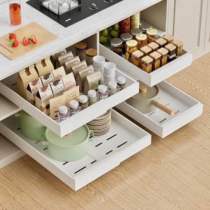 PAKETA 4 Pack Expandable Pull Out Cabinet Organizer,21" Deep - color: White, size: 21"D X 9-14"W (4 Pack)