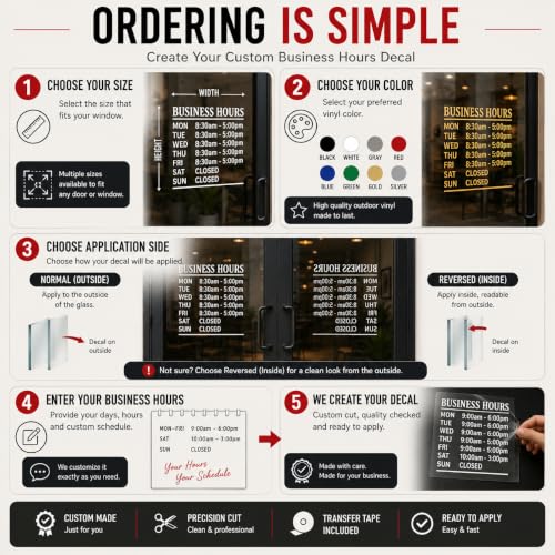 Custom Business Hours Signs - Window Decals for Store Hours, Office & Retail