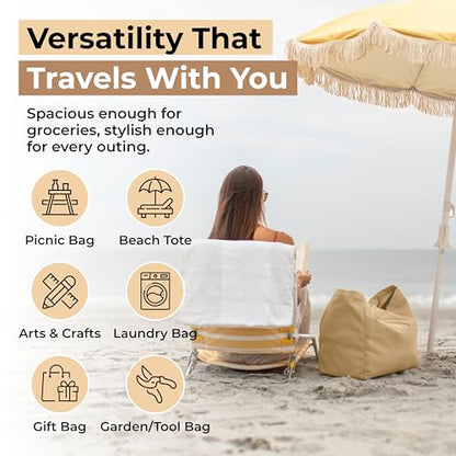 VeraMia Canvas Grocery Bag 3pc XL Set with Real Pockets, Long Shoulder Strap and Short Handle. Heavy Duty, Foldable, Washable - color: Paper Bag