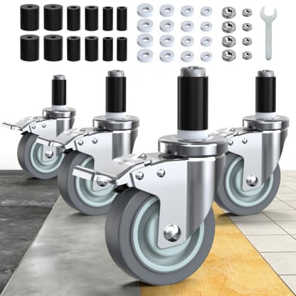 HOLKIE Caster Wheels Locking 4 Inch Expanding Stem Casters, Threaded Swivel Casters Set of 4 Heavy Duty Castors, Fit 1", 1-1/4", 1-2/5", 1-1/2",1-5/8" ID Stainless Steel Table, Cart, Furniture Legs - style: 4 Inch