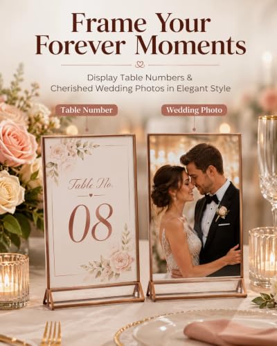 5x7 Acrylic Sign Holders, 6 Pack Rose Gold Picture Frames for Table Numbers - color: Rose Gold, size: 6 Pack 5x7 Inch
