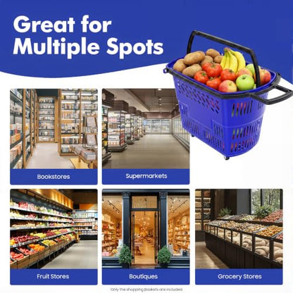 6PCS Rolling Shopping Carts with Wheels and Handles, 35L Portable Plastic Shopping Basket Set Grocery Cart for Supermarket, Retail Store, Bookstore, Laundry, Garage (Blue)