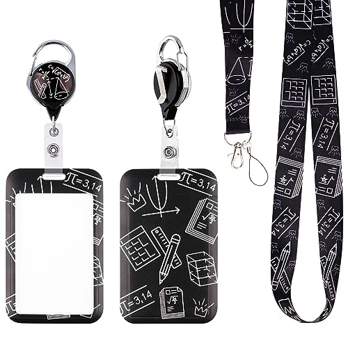 Math Lanyard with ID Badge Holder and Retractable Reel Clip, Student Teacher Lanyard with ID Card Holder for Keys Neck Strap, School Lanyards for Teacher Teenage Office Gifts - color: Math