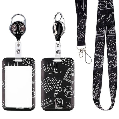 Math Lanyard with ID Badge Holder and Retractable Reel Clip, Student Teacher Lanyard with ID Card Holder for Keys Neck Strap, School Lanyards for Teacher Teenage Office Gifts - color: Math