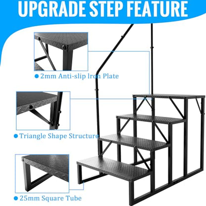 RV Stairs 4 Step Ladder, RV Steps Anti-Slip, Hot Tub Steps with Handrail, 660 lbs RV Ladder for 5th Wheel RV, Mobile Home Stairs - size: 4 Step