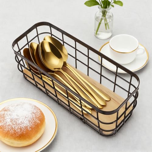 Dicunoy Set of 2 Small Wire Baskets, Narrow Rustic Storage Bin for Bathroom Counter, Farmhouse RectangleOrganizer Tray for Kitchen Countertop, Pantry, RV, School Classrooms, Office Decorative