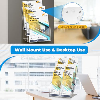 2Pcs Acrylic Brochure Holder 8.5 x 11, 3 Tier Brochure Display Stand - size: 2 Pack 3 Tier 8.5x11"