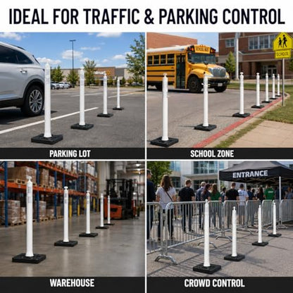 BESEA 6 Pack 42 Inch Traffic Delineator Cones with Water-Fillable Base - color: White, size: 42"- Waterfilled Base