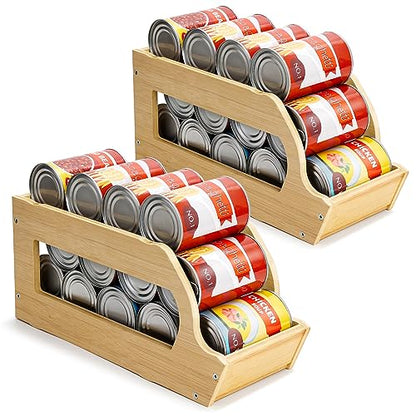 Yumkfoi Bamboo Can Organizers and Storage for Pantry(2 Pack), Stackable - style: For 26 cans in set of two