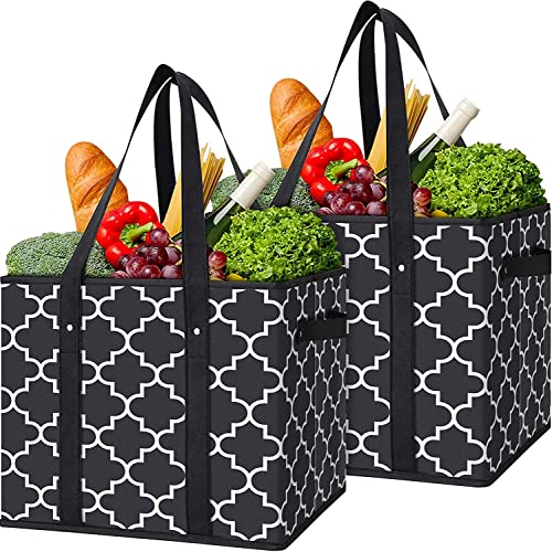 Reusable Grocery Bags 2-Pack Foldable Washable Large Storage Basket, Black - color: Black, size: 2 Pack