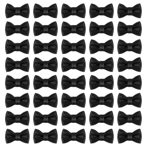MECCANIXITY 100 Pcs Mini Ribbon Bow 0.8" Mini Fabric Satin Ribbon Flower Bows for Craft DIY Sewing Wedding Birthday Party, Black - color: Black