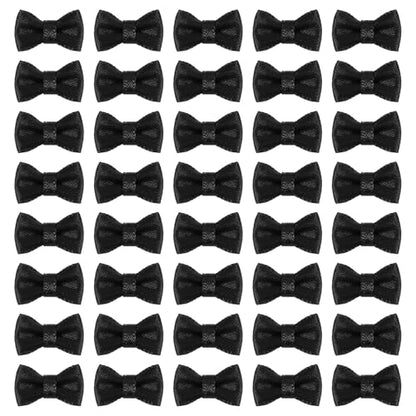 MECCANIXITY 100 Pcs Mini Ribbon Bow 0.8" Mini Fabric Satin Ribbon Flower Bows for Craft DIY Sewing Wedding Birthday Party, Black - color: Black