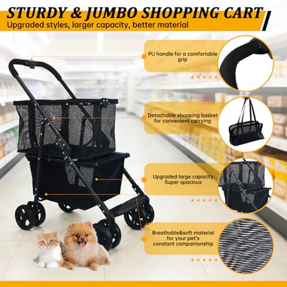 2-in-1 Folding Shopping Cart & Pet Stroller 110 LB Grocery Cart