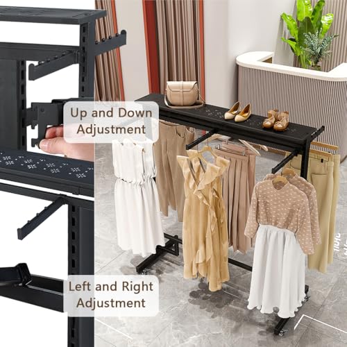 Black Clothing Racks with Removable 6/8 Arms Floor Standing Metal Garment Rack with Wheels Heavy Retail Display Racks Shirt Clothes Display Stand for Boutiques (59 * 19.6 * 61.02in) - size: 59*19.6*61.02in