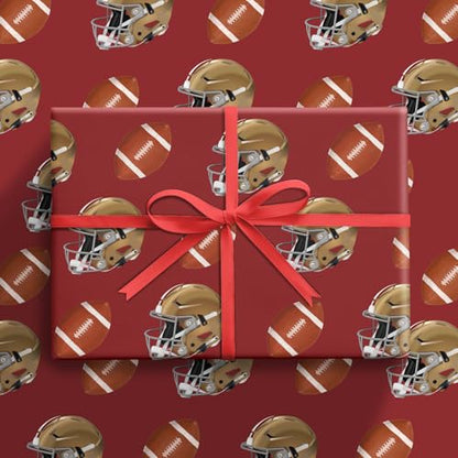 RUSPEPA 49ers American Football Wrapping Paper Roll for Men Boys, Mini Roll, Red Helmet and Rugby Ball Pattern, Sports Gift Wrap for Birthday, Super Bowl Party, Father's Day, 17 Inches x 16.4 Feet - color: Rugby