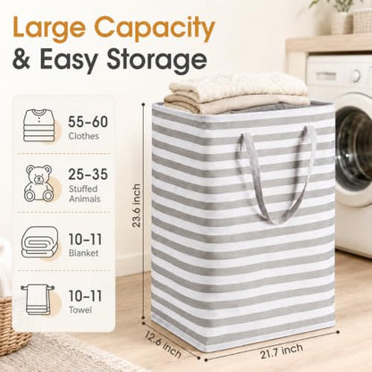 BOOMIBOO 2-Pack Large Laundry Basket,Waterproof Freestanding Laundry Hamper,Collapsible Clothes Basket with Easy Carry Handles in Laundry Room Bathroom Bedroom Dorm,Grey,100L - color: Grey, size: 100L