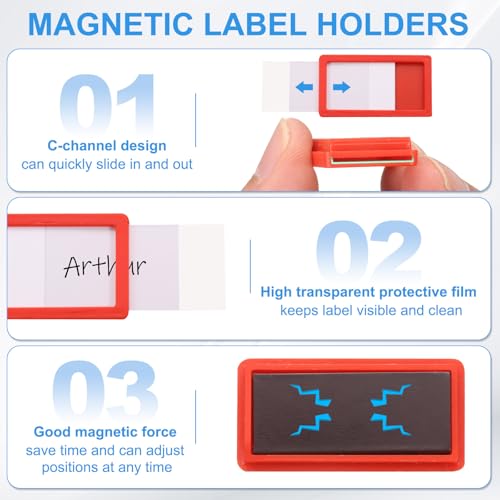 uxcell 20 Pcs Magnetic Label Holders, 1.6 x 0.8 Inch Data Card Holder with Paper Cards and Protective Films for Shelf White Board Toolbox Metal Wall Cabinet Drawer, Red - color: Red, size: 1.6 x 0.8 Inch
