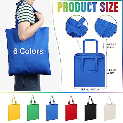 Roowest 60 Pack Canvas Tote Bags Bulk, 16" x 15", Multicolor - color: Multicolor