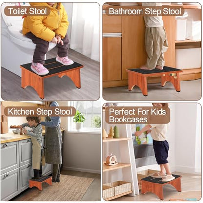 Step Stool Foldable, Wooden Step Stool with Non-Slip Rubber Stepping Feet, Folding Platform Step Stools for Adults Seniors in Kitchen, Home, Bedroom, Office, Rv, Easy to Carry,450 LBS Capacity (Brown) - size: 7 Inch High