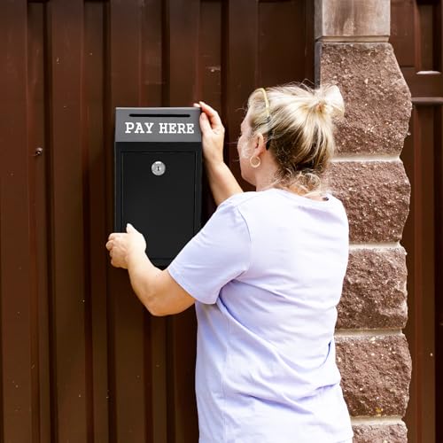 Metal Donation Box with Lock Money Cash Drop Box with Slot, Wall Mount Suggestion Box Collection Box Ballot Box for Home Office Outdoor Farm Stand, 10.2 x 5.7 x 3 in