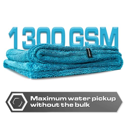 Blackline Microfiber Car Drying Towel 24"x36", 1300GSM Twisted Loop - color: Aqua