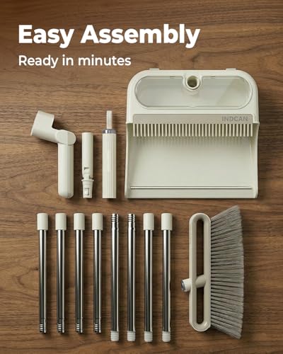 Broom and Dustpan Set with 52" Adjustable Long Handle, (Santra Lite) - color: Ivory
