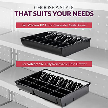 Volcora Cash Drawer Tray - 14.1 x 13 x 2.5 Inch Cash Register Insert - 5 Bill / 8 Coin Replacement Cash Tray - Stainless Steel Currency Compartment - 16" Cash Registers with Fully Removable Tray - size: 14.1" x 14.1" x 2.5"
