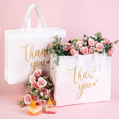 Sweetude 30 Thank You Non Woven Gift Bag, 11 x 12 x 5 Inch, White - color: White, size: 11 X 12 X 5 Inch
