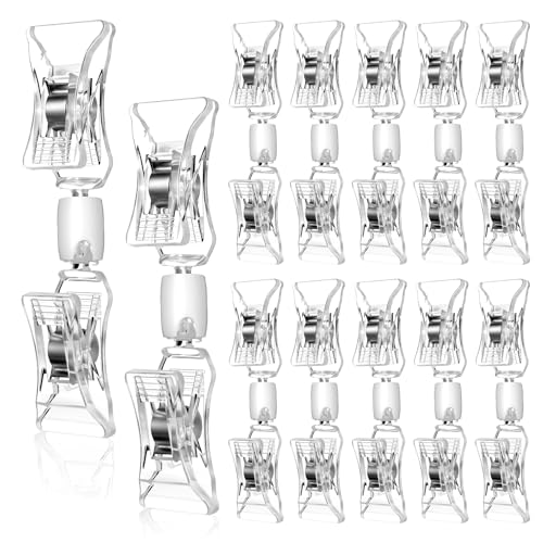 12 Pieces Double Sided Sign Clip, Clear Retail Merchandise Display Sign Clips Plastic Sign Holder Price Tag Signs Holders on Clothing Rack, Rotating Swivel Signs Tag Menu Clips for Retail Sale Display