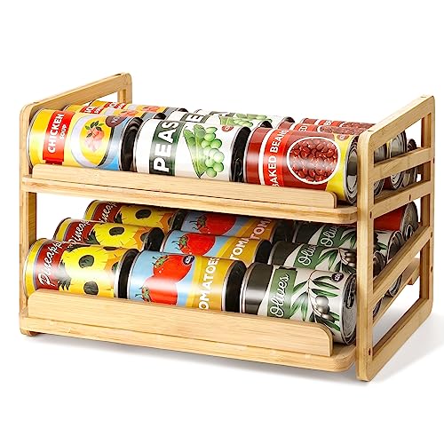 Yumkfoi Rolling Bamboo Can Organizer Rack, Stackable Can Storage - style: For 24 cans with rolling filling design