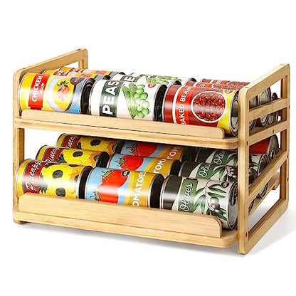 Yumkfoi Rolling Bamboo Can Organizer Rack, Stackable Can Storage - style: For 24 cans with rolling filling design