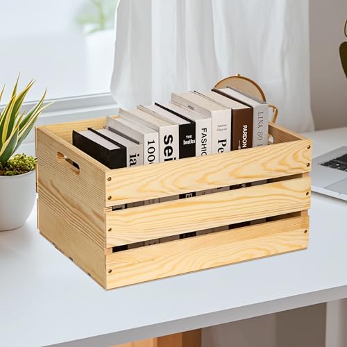 3 Packs Unfinished Pine Wooden Crate,DIY Wooden Storage Crate with Handles