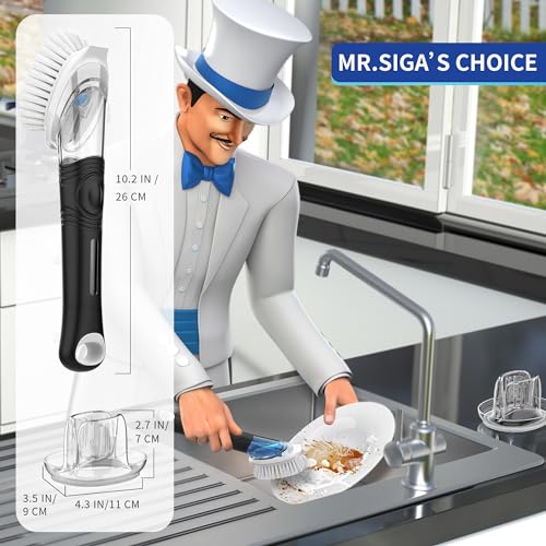 MR.SIGA Soap Dispensing Dish Brush Storage Set, Kitchen Brush with Holder