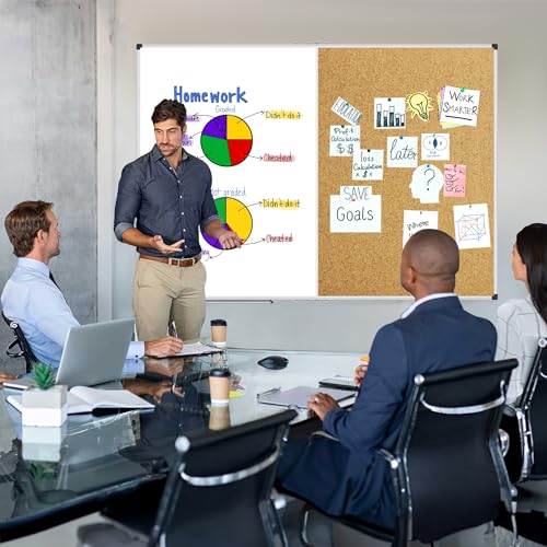 XBoard Magnetic White Board and Bulletin Corkboard Combination, 60 x 48 Inch Foldable Dry Erase & Cork Combo Board for wall with Aluminum Frame, 5' x 4' Notice Memo Board Pin Vision Board - size: 48" x 60"