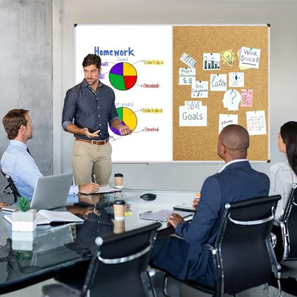XBoard Magnetic White Board and Bulletin Corkboard Combination, 60 x 48 Inch Foldable Dry Erase & Cork Combo Board for wall with Aluminum Frame, 5' x 4' Notice Memo Board Pin Vision Board - size: 48" x 60"