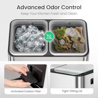 Cesun 8 + 8 Gallon Dual Compartment Kitchen Trash & Recycle Bin Combo